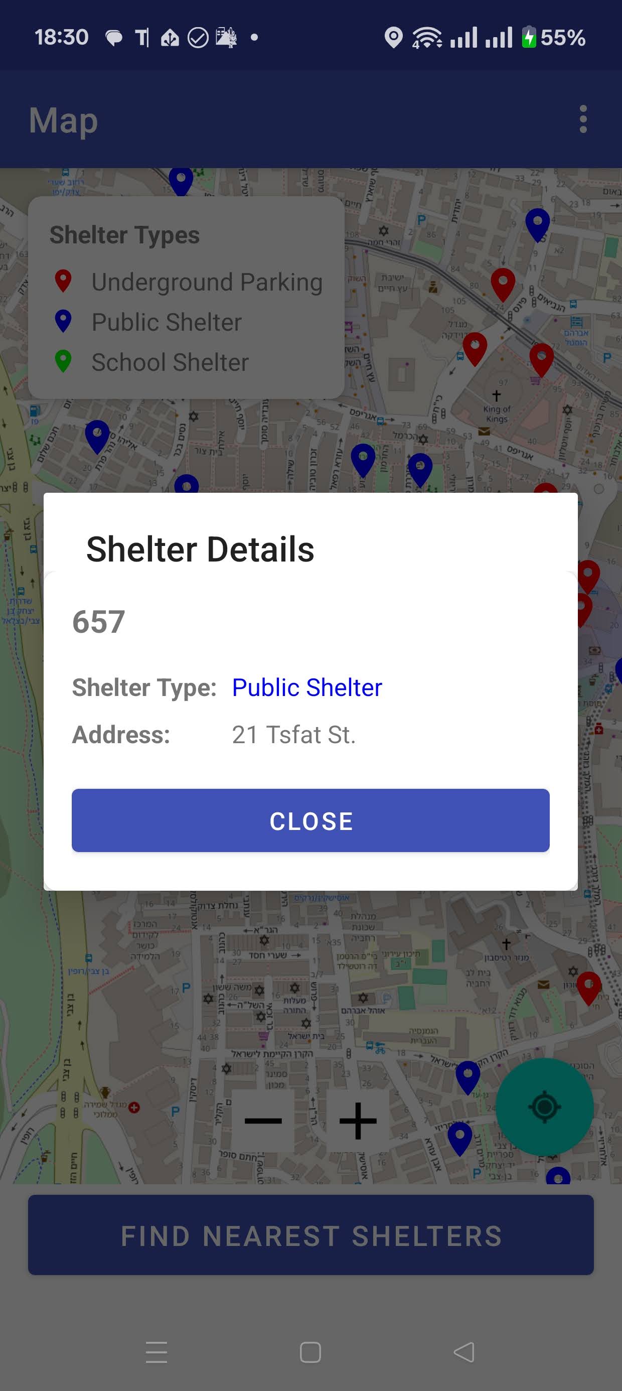 Jerusalem Shelter Finder App Screenshot